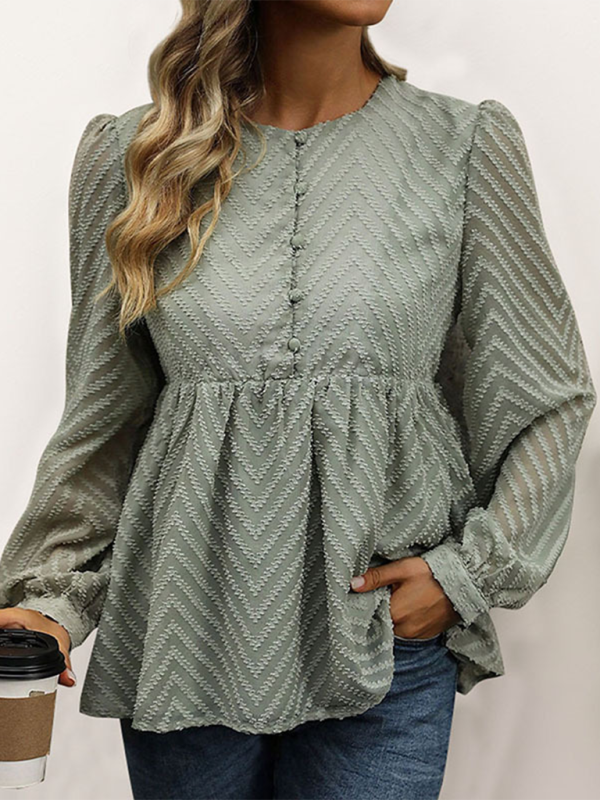 Chic Long Sleeve Jacquard Shirt – Elegant & Stylish for Fall