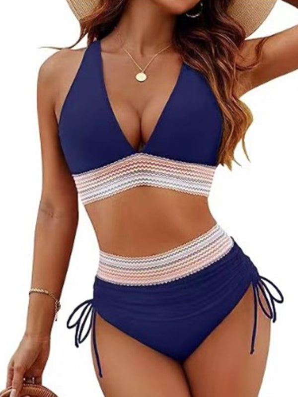 High Waist Leopard Print Bikini Set V Neck Tie Two Piece Swimsuit