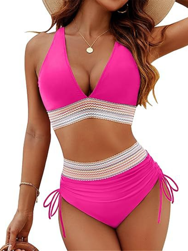 High Waist Leopard Print Bikini Set V Neck Tie Two Piece Swimsuit