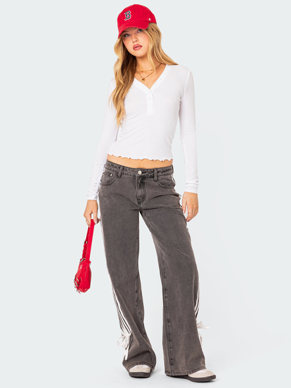 🔥 Trendy Wide-Leg Jeans for Women Loose Fit with Side Drawstring – Chic & Comfy Denim Must-Have 💙