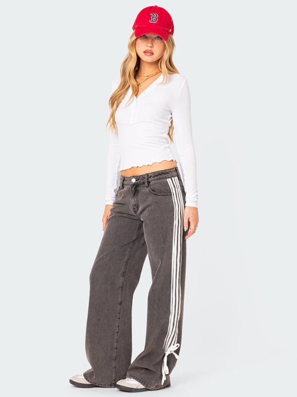 🔥 Trendy Wide-Leg Jeans for Women Loose Fit with Side Drawstring – Chic & Comfy Denim Must-Have 💙