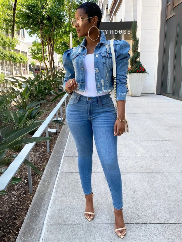 🔥 Chic Puff Sleeve Denim Jacket – Trendy & Stylish Jean Jacket for Women 🔥