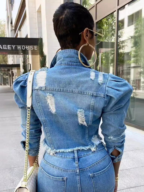 🔥 Chic Puff Sleeve Denim Jacket – Trendy & Stylish Jean Jacket for Women 🔥