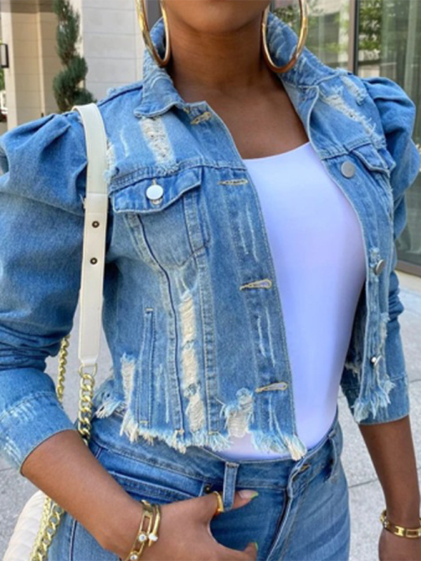 🔥 Chic Puff Sleeve Denim Jacket – Trendy & Stylish Jean Jacket for Women 🔥