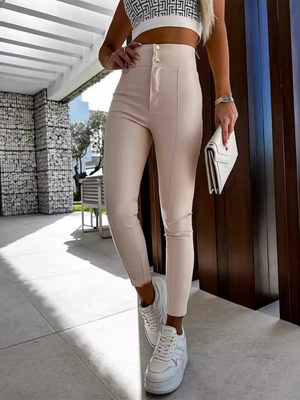 Sleek &amp; Chic: High-Waisted Stretch PU Leather Skinny Pants