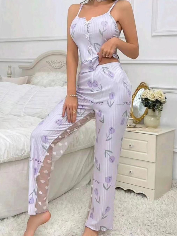 Chic Color Block Mesh Pajama Set – stylish & Comfy Lounge Wear