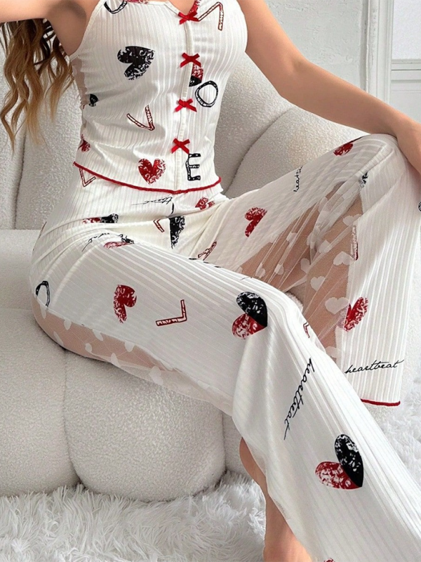 Chic Color Block Mesh Pajama Set – stylish & Comfy Lounge Wear