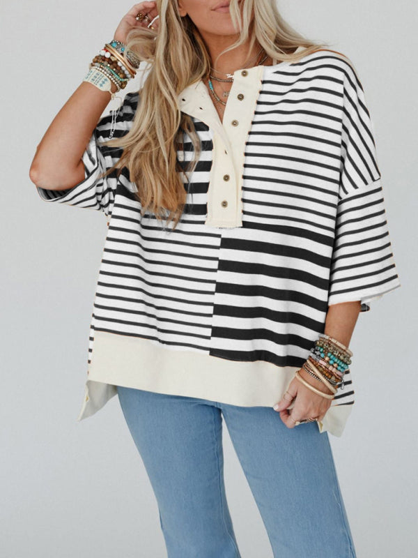 Oversized Striped Patchwork Top – Chic, Comfy & Trendy Must-Have