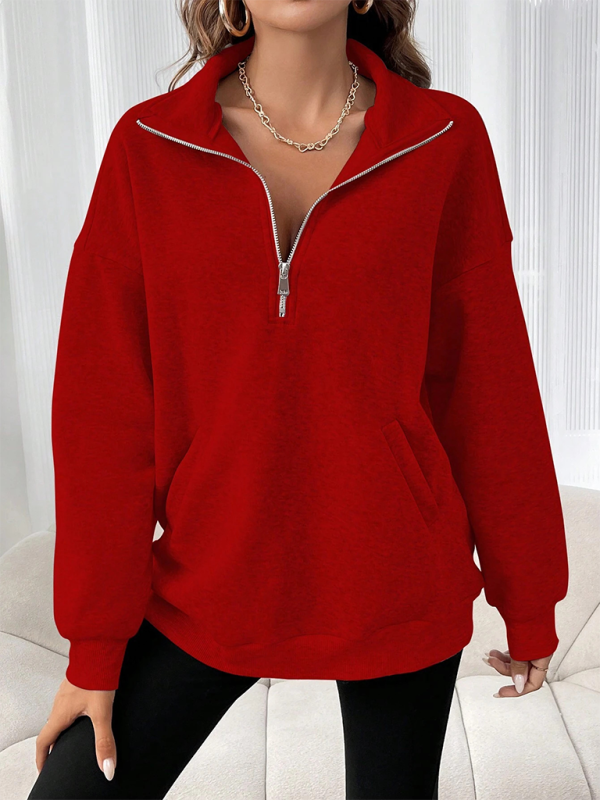 Cozy Chic Zipper Sweater Lapel Collar Knit Pullover – Trendy & Stylish for Fall Winter