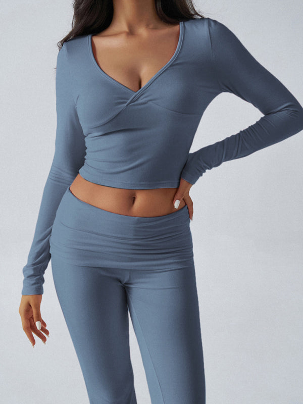 Yoga Wear Slim Fit Sports Knit Long Sleeve Pants Two-Piece Set 🖤✨