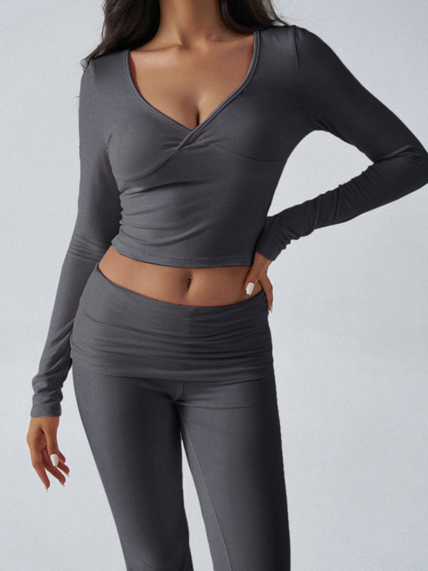 Yoga Wear Slim Fit Sports Knit Long Sleeve Pants Two-Piece Set 🖤✨