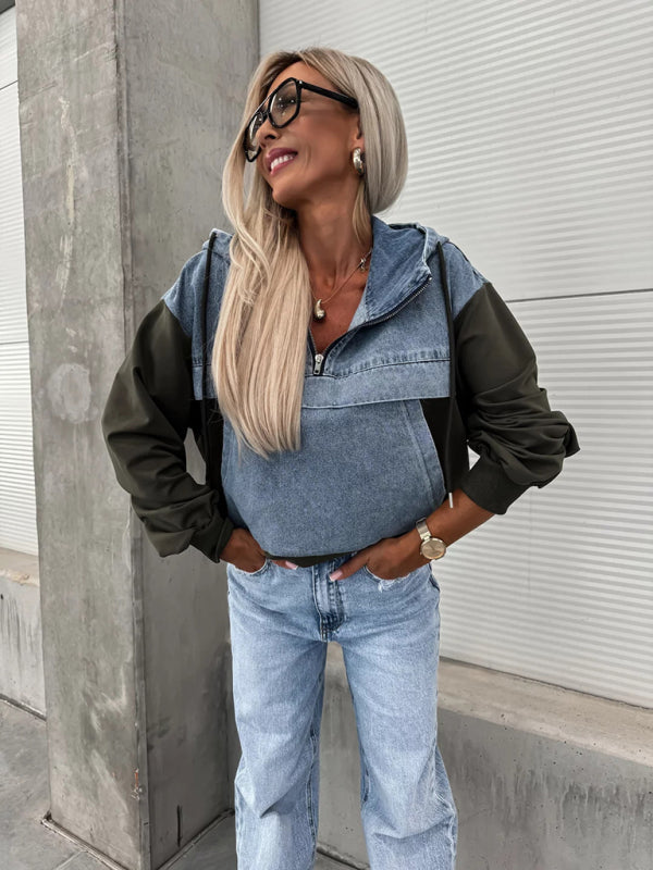 Trendy Oversized Denim Hoodie Sweatshirt for Women – Casual & Stylish Must-Have
