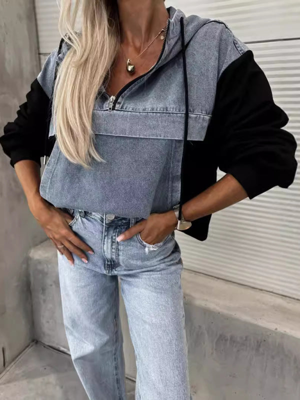 Trendy Oversized Denim Hoodie Sweatshirt for Women – Casual & Stylish Must-Have