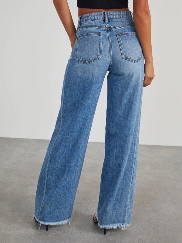 ✨ Women's Wide-Leg Frayed Hem Jeans – Trendy, Relaxed & Chic Denim Must-Have ✨