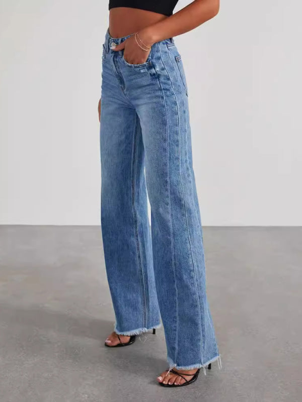 ✨ Women's Wide-Leg Frayed Hem Jeans – Trendy, Relaxed & Chic Denim Must-Have ✨