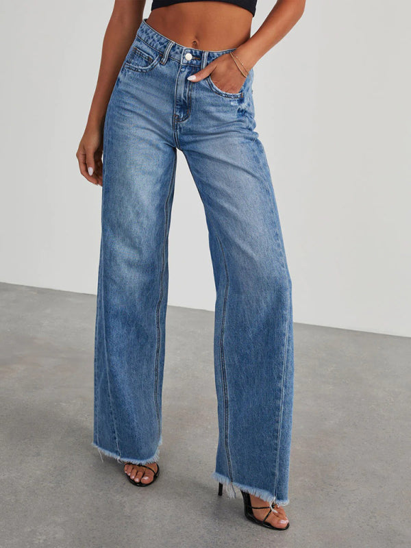 ✨ Women's Wide-Leg Frayed Hem Jeans – Trendy, Relaxed & Chic Denim Must-Have ✨