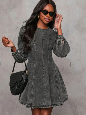 ✨ Chic Patchwork Denim Dress – Trendy Long Sleeve Street Style ✨