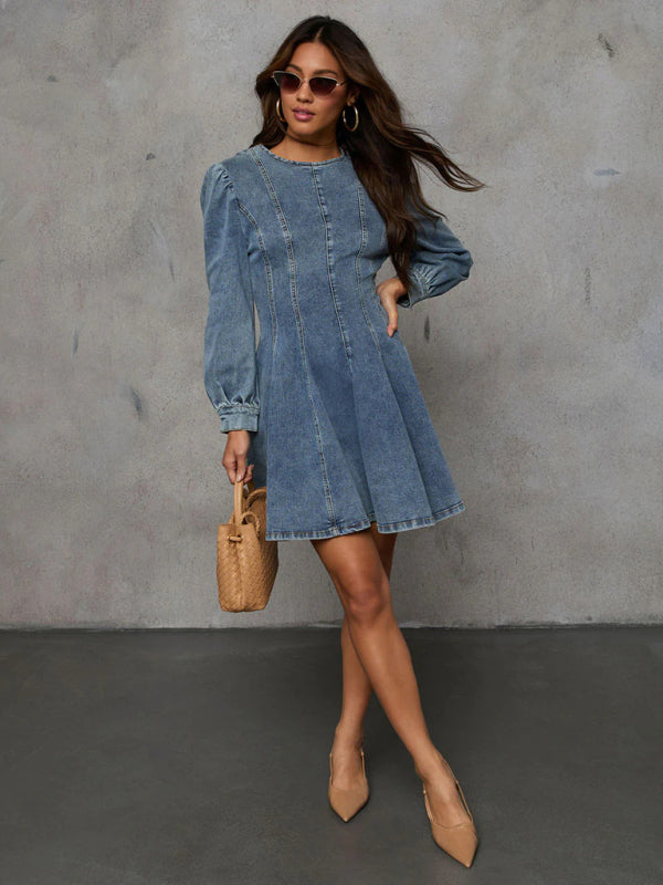 ✨ Chic Patchwork Denim Dress – Trendy Long Sleeve Street Style ✨