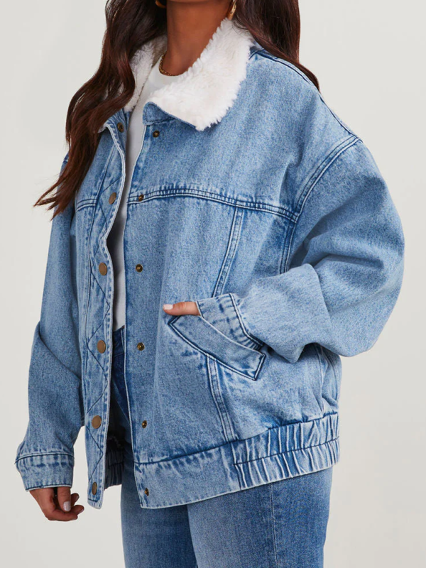 🧥 Cozy Fur Collar Denim Jacket Oversized Quilted Winter Coat ✨