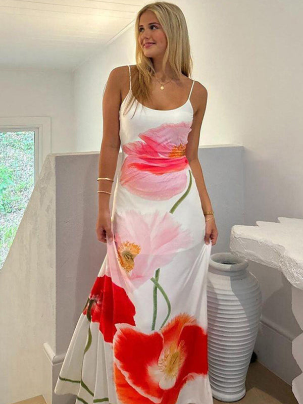 stylish Backless Beach Dress – Printed Long Summer Maxi for Vacation Vibes