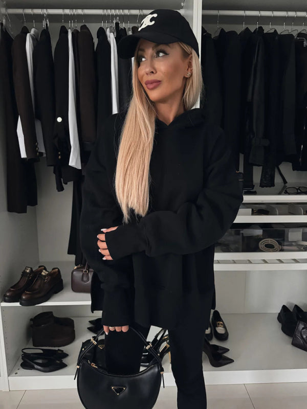 Cozy & Chic Women's Hooded Sweatshirt Set – Perfect for Fall & Winter Loungewear