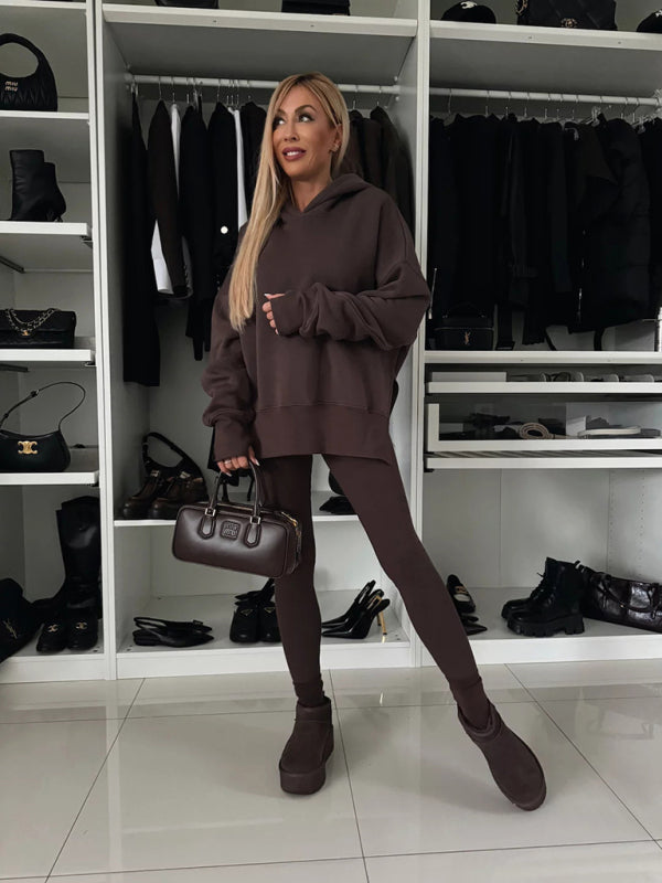 Cozy & Chic Women's Hooded Sweatshirt Set – Perfect for Fall & Winter Loungewear