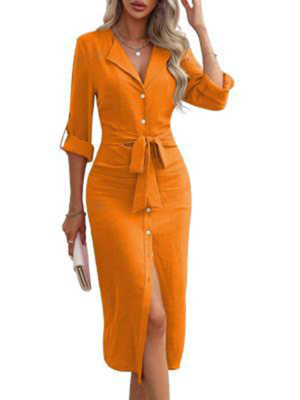 Chic Lapel Waist Tie Shirt Dress – Classy, Comfy & Stylish