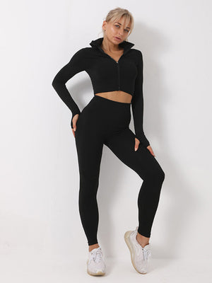 🖤 Stylish 3-Piece Yoga Set – High Waist Leggings, Tank & Jacket for Workout & Lounge 🖤