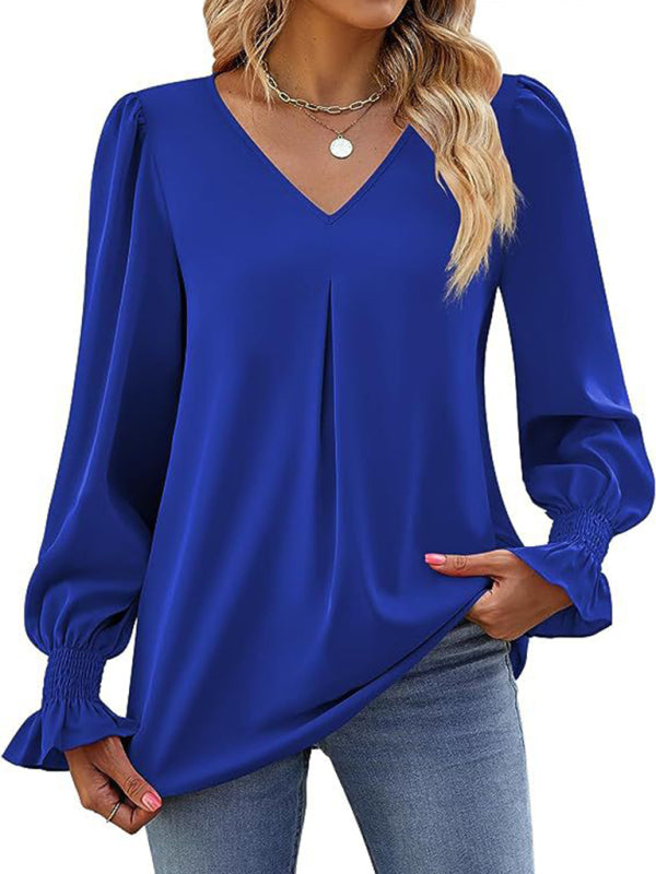 ✨ Chic & Flowy V-Neck Chiffon Blouse – Long Sleeve, Elegant & Stylish ✨