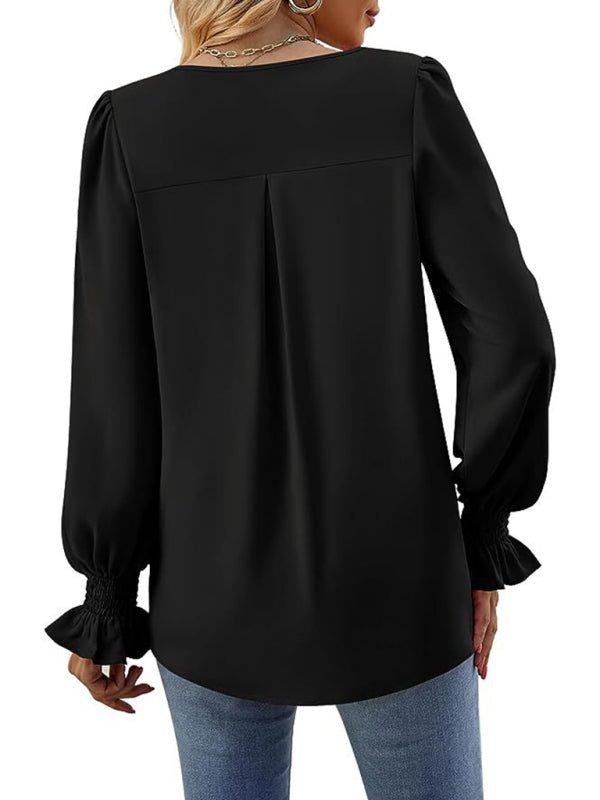 ✨ Chic & Flowy V-Neck Chiffon Blouse – Long Sleeve, Elegant & Stylish ✨