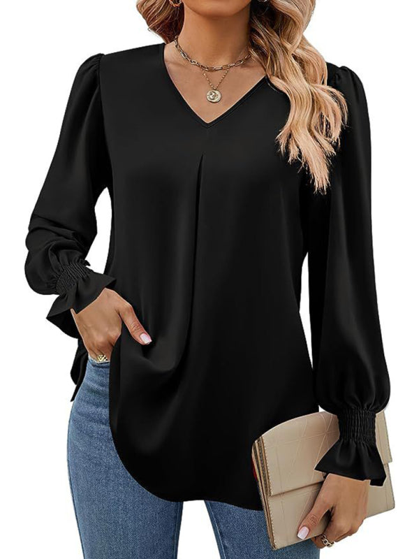 ✨ Chic & Flowy V-Neck Chiffon Blouse – Long Sleeve, Elegant & Stylish ✨