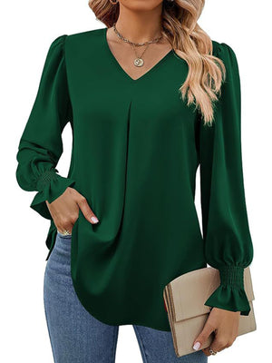 ✨ Chic & Flowy V-Neck Chiffon Blouse – Long Sleeve, Elegant & Stylish ✨