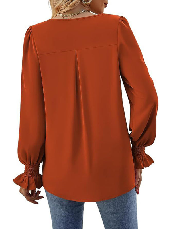 ✨ Chic & Flowy V-Neck Chiffon Blouse – Long Sleeve, Elegant & Stylish ✨