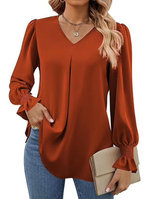 ✨ Chic & Flowy V-Neck Chiffon Blouse – Long Sleeve, Elegant & Stylish ✨