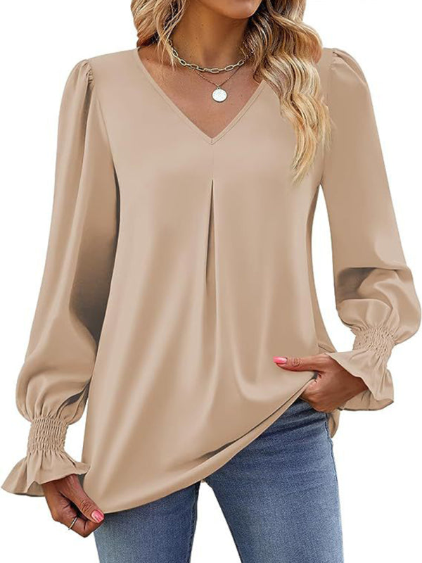 ✨ Chic & Flowy V-Neck Chiffon Blouse – Long Sleeve, Elegant & Stylish ✨