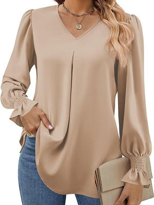 ✨ Chic & Flowy V-Neck Chiffon Blouse – Long Sleeve, Elegant & Stylish ✨