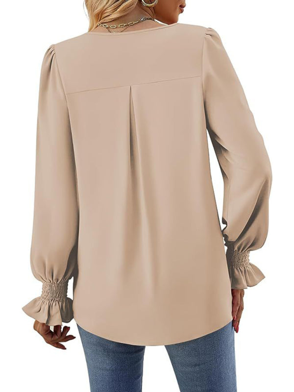 ✨ Chic & Flowy V-Neck Chiffon Blouse – Long Sleeve, Elegant & Stylish ✨