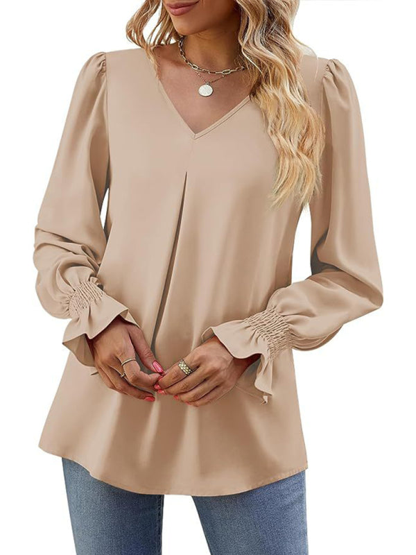 ✨ Chic & Flowy V-Neck Chiffon Blouse – Long Sleeve, Elegant & Stylish ✨