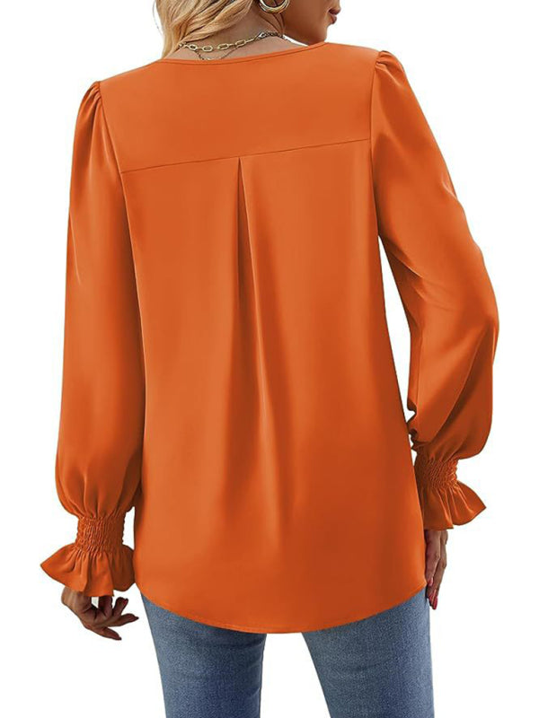 ✨ Chic & Flowy V-Neck Chiffon Blouse – Long Sleeve, Elegant & Stylish ✨