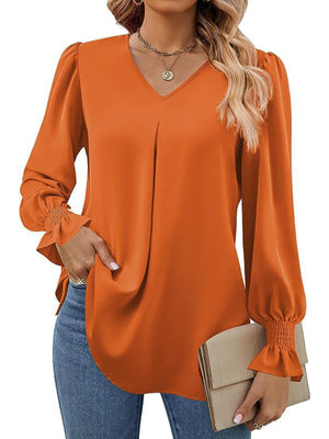 ✨ Chic & Flowy V-Neck Chiffon Blouse – Long Sleeve, Elegant & Stylish ✨