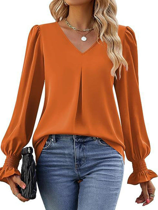 ✨ Chic & Flowy V-Neck Chiffon Blouse – Long Sleeve, Elegant & Stylish ✨