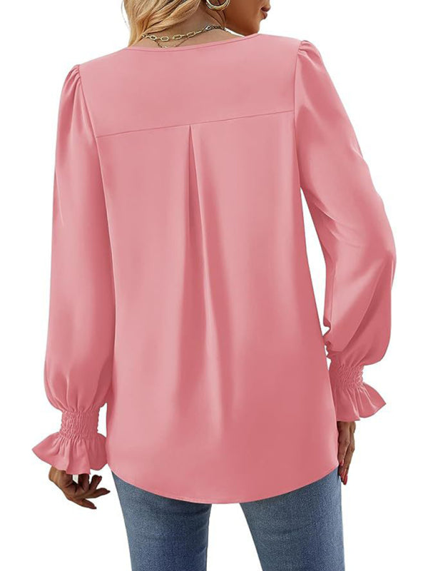 ✨ Chic & Flowy V-Neck Chiffon Blouse – Long Sleeve, Elegant & Stylish ✨