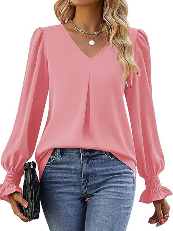 ✨ Chic & Flowy V-Neck Chiffon Blouse – Long Sleeve, Elegant & Stylish ✨