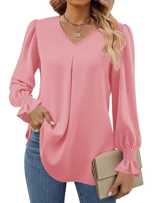 ✨ Chic & Flowy V-Neck Chiffon Blouse – Long Sleeve, Elegant & Stylish ✨