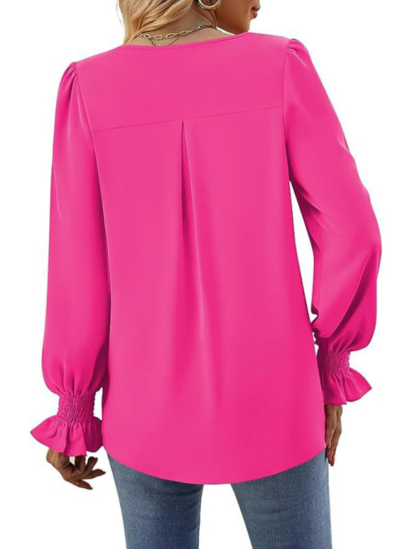 ✨ Chic & Flowy V-Neck Chiffon Blouse – Long Sleeve, Elegant & Stylish ✨