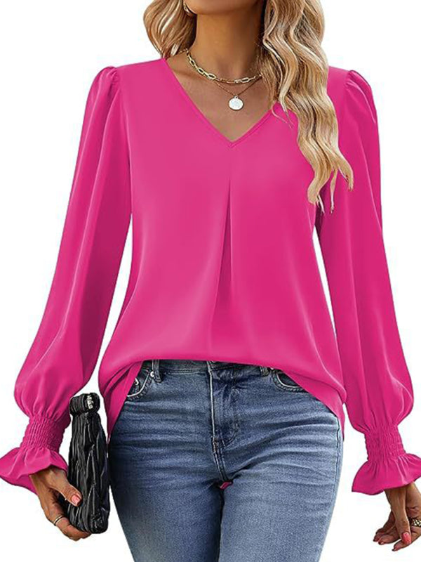 ✨ Chic & Flowy V-Neck Chiffon Blouse – Long Sleeve, Elegant & Stylish ✨