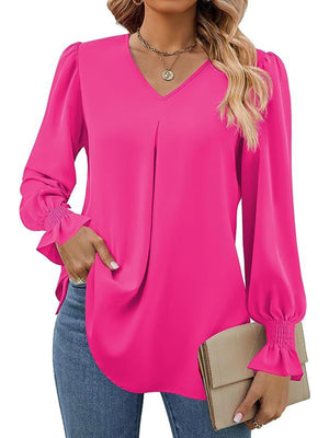 ✨ Chic & Flowy V-Neck Chiffon Blouse – Long Sleeve, Elegant & Stylish ✨