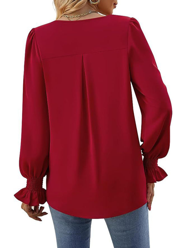 ✨ Chic & Flowy V-Neck Chiffon Blouse – Long Sleeve, Elegant & Stylish ✨