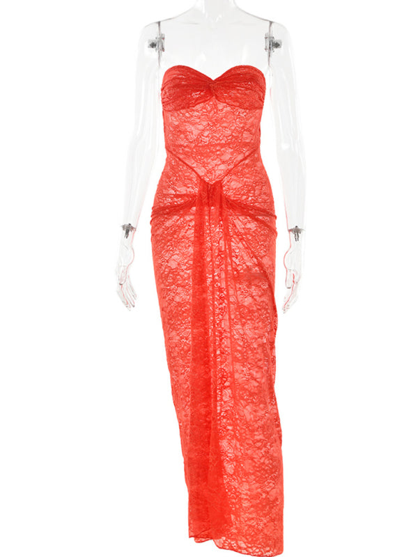 stylish Sheer Mesh Tube Dress – Slim Fit, See-Through Party Look