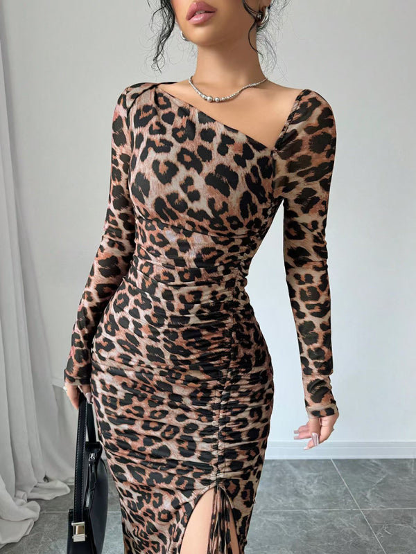 Chic Leopard Print Bodycon Dress Long Sleeve High Waist – stylish & Stylish Outfit